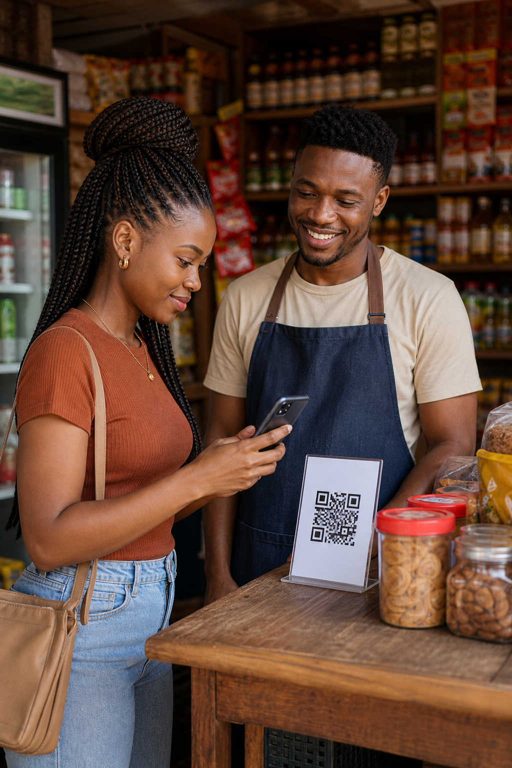 A customer scanning to pay at a local merchant